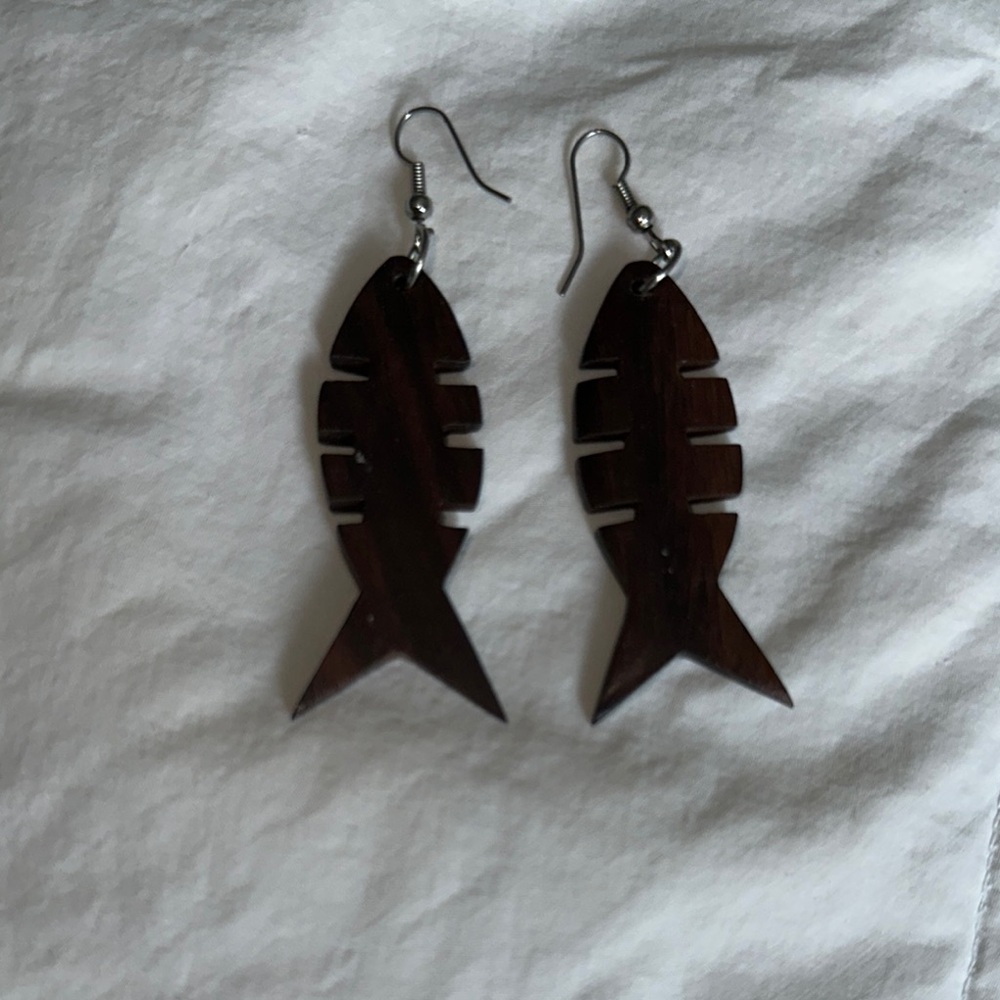 Wooden Fish-Shaped Earrings